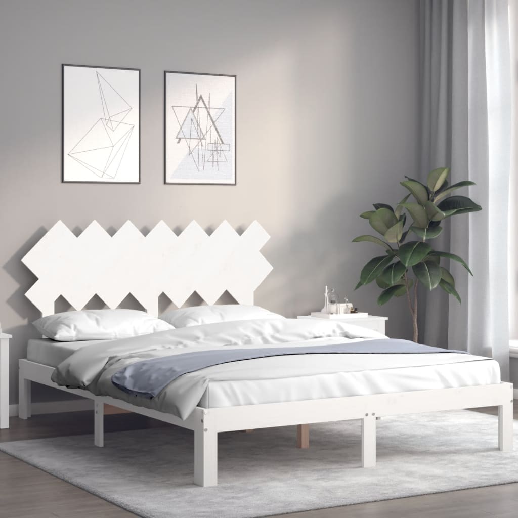 Cadru de pat cu tăblie, alb, 140x200 cm, lemn masiv GartenMobel Dekor