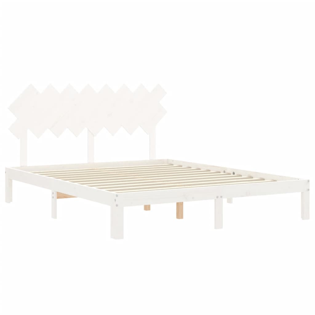 Cadru de pat cu tăblie, alb, 160x200 cm, lemn masiv GartenMobel Dekor