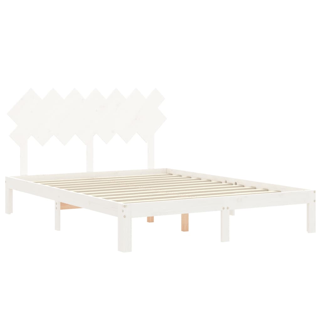 Cadru de pat cu tăblie, alb, king size, lemn masiv GartenMobel Dekor