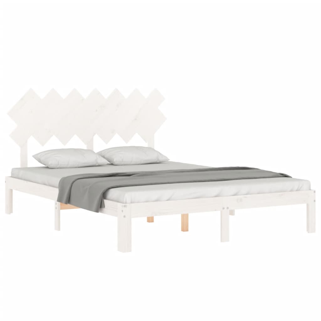 Cadru de pat cu tăblie, alb, king size, lemn masiv GartenMobel Dekor