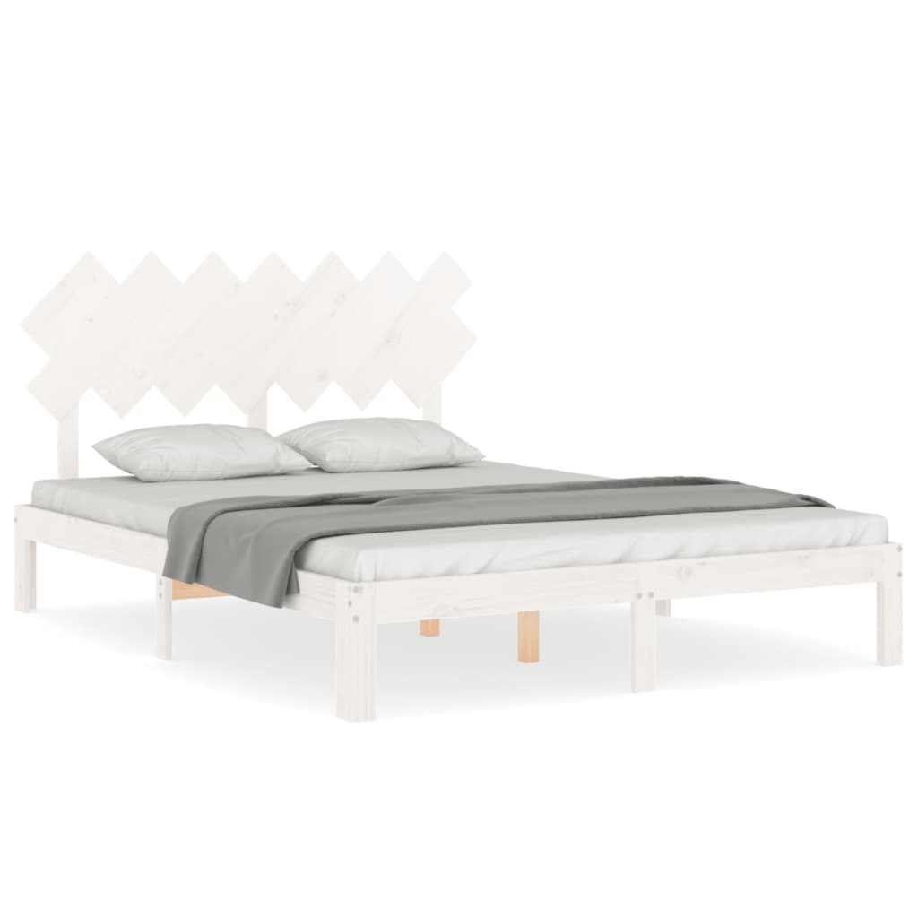 Cadru de pat cu tăblie, alb, king size, lemn masiv GartenMobel Dekor