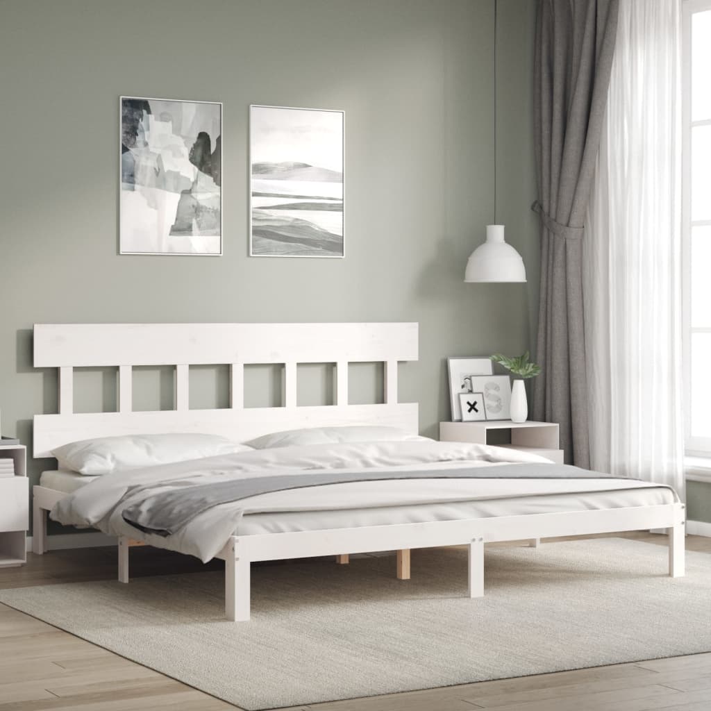 Cadru de pat cu tăblie Super King Size, alb, lemn masiv GartenMobel Dekor