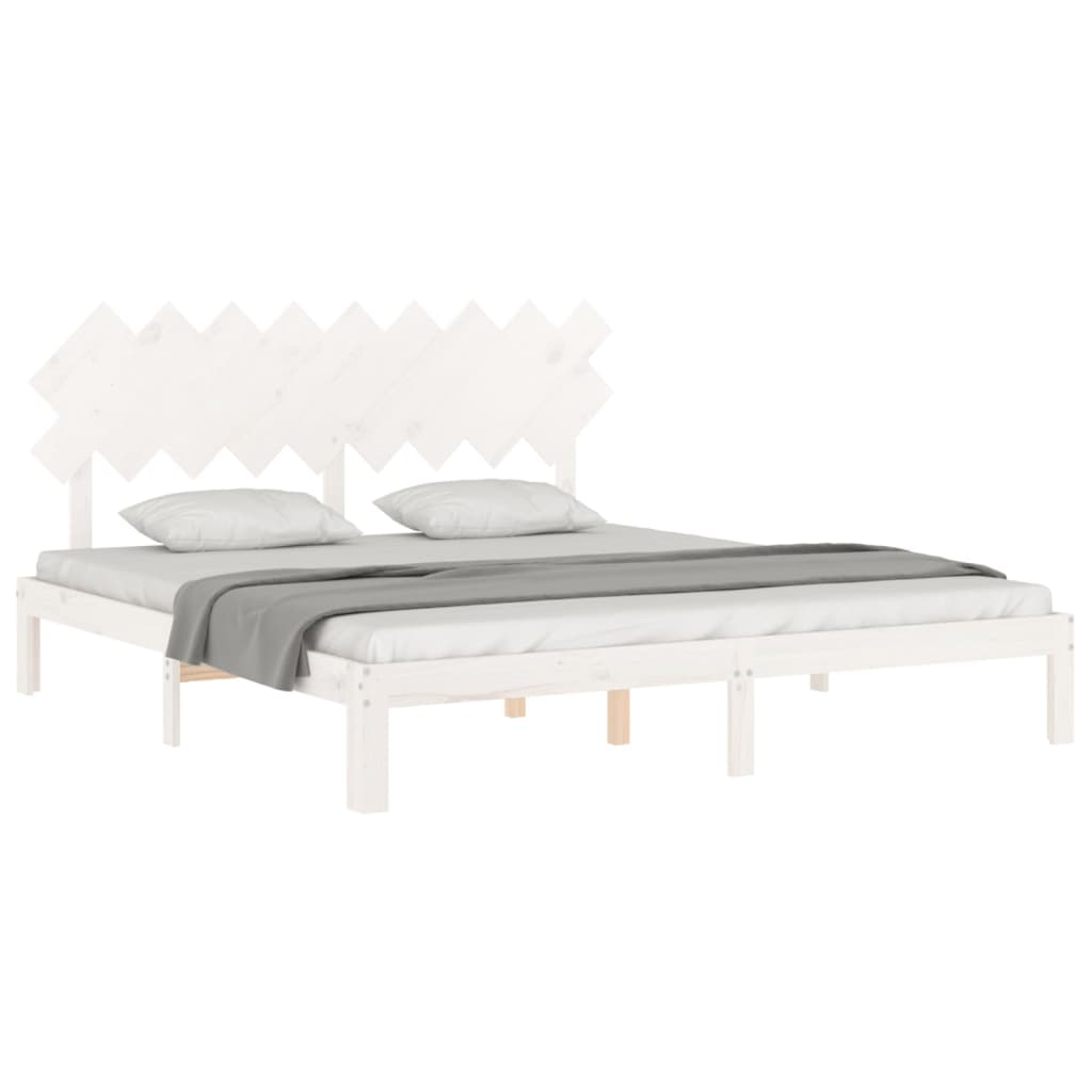Cadru de pat cu tăblie Super King Size, alb, lemn masiv GartenMobel Dekor