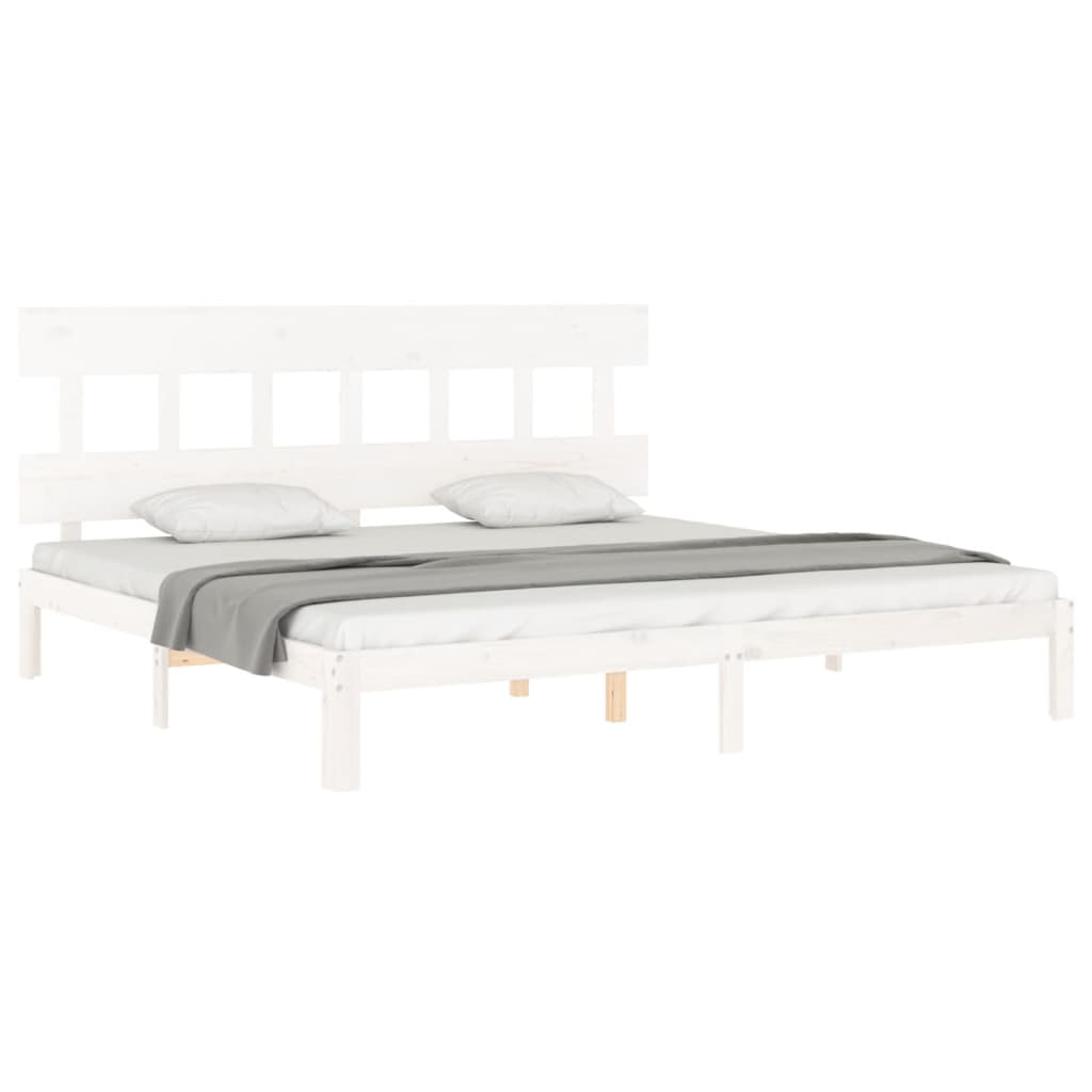 Cadru de pat cu tăblie Super King Size, alb, lemn masiv GartenMobel Dekor