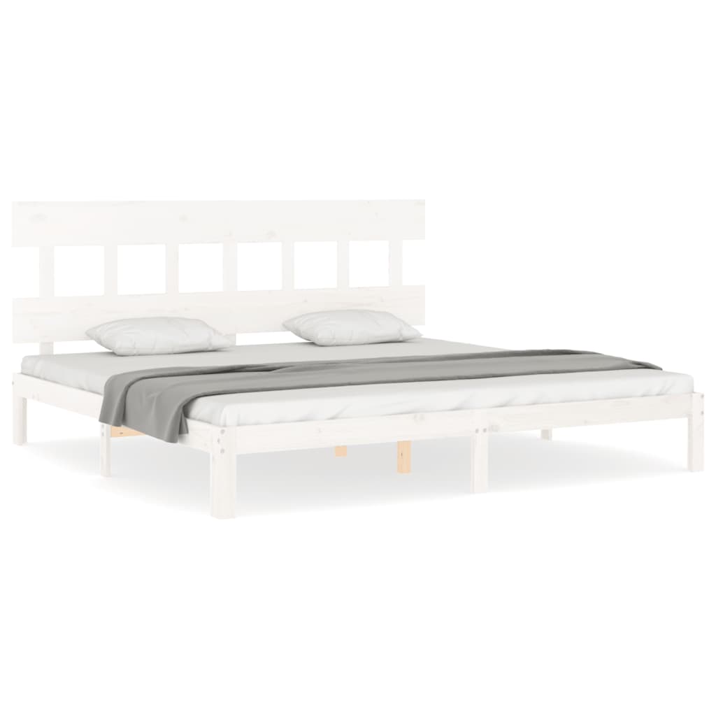 Cadru de pat cu tăblie Super King Size, alb, lemn masiv GartenMobel Dekor