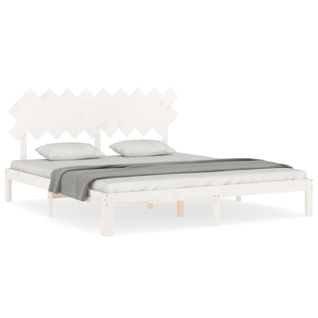 Cadru de pat cu tăblie Super King Size, alb, lemn masiv GartenMobel Dekor