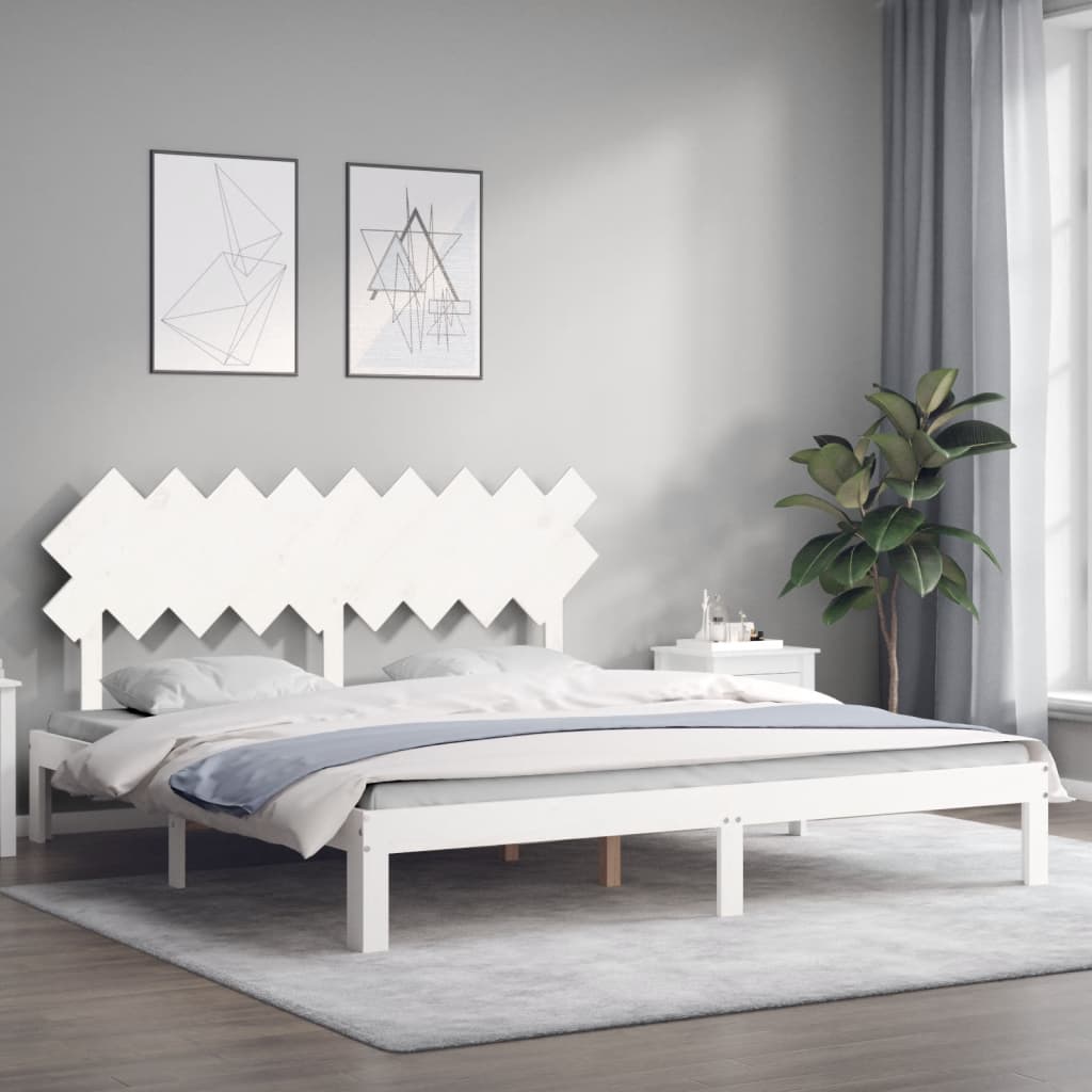 Cadru de pat cu tăblie Super King Size, alb, lemn masiv GartenMobel Dekor