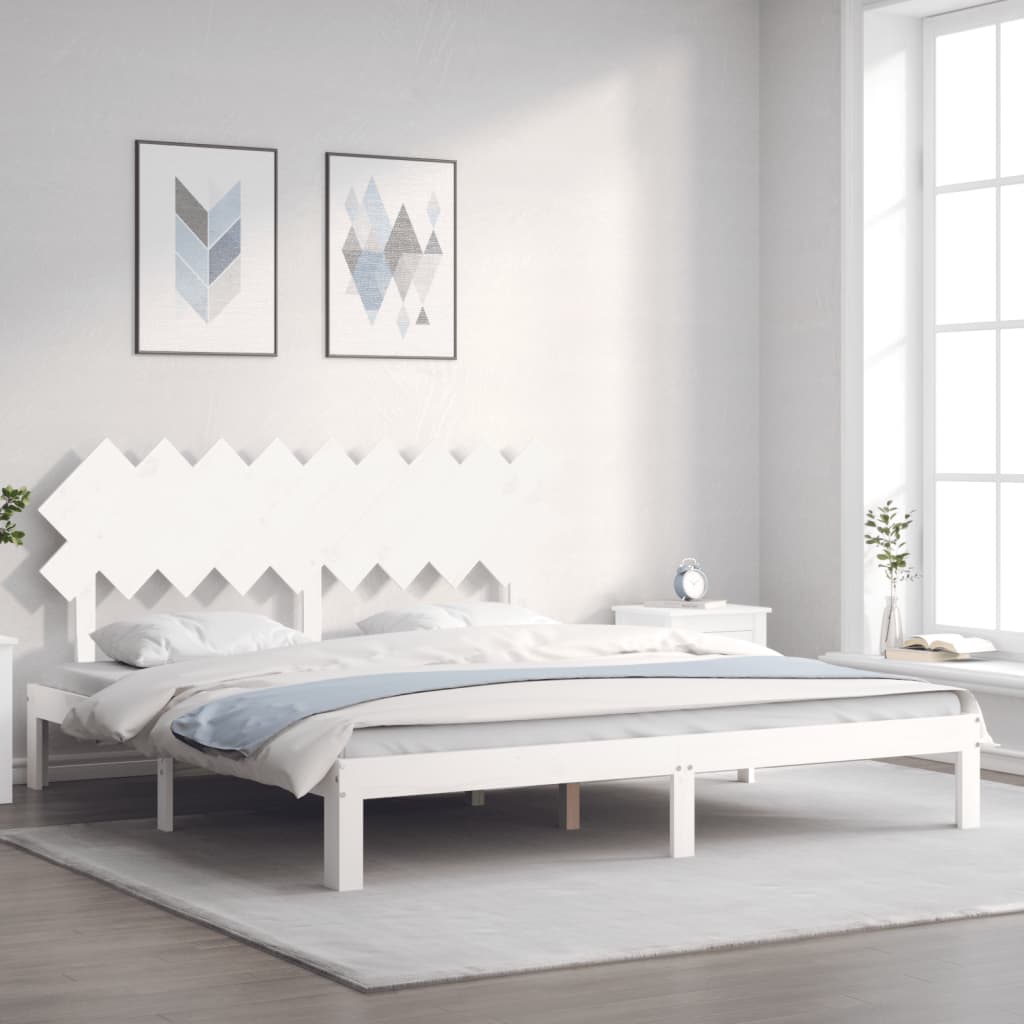 Cadru de pat cu tăblie Super King Size, alb, lemn masiv GartenMobel Dekor