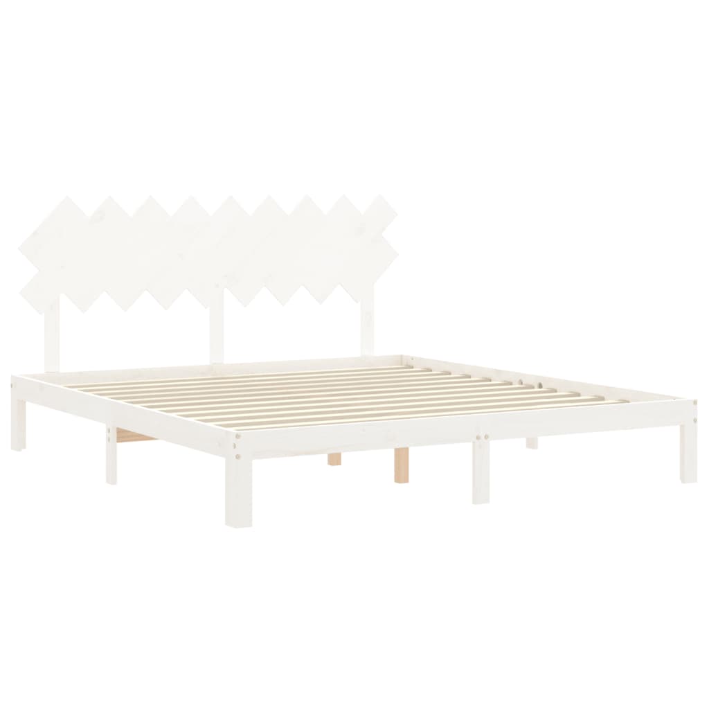 Cadru de pat cu tăblie Super King Size, alb, lemn masiv GartenMobel Dekor