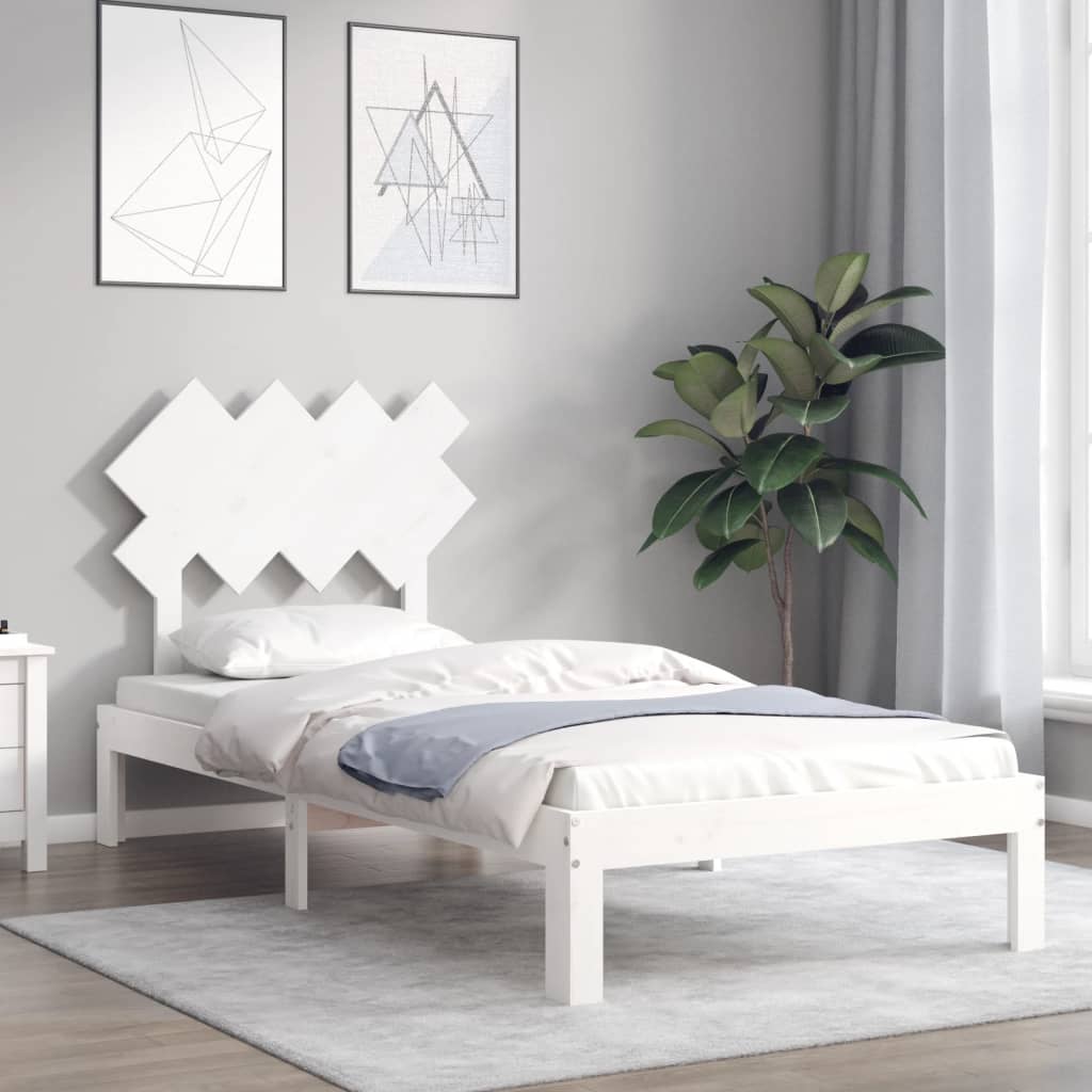 Cadru de pat cu tăblie single, alb, lemn masiv GartenMobel Dekor