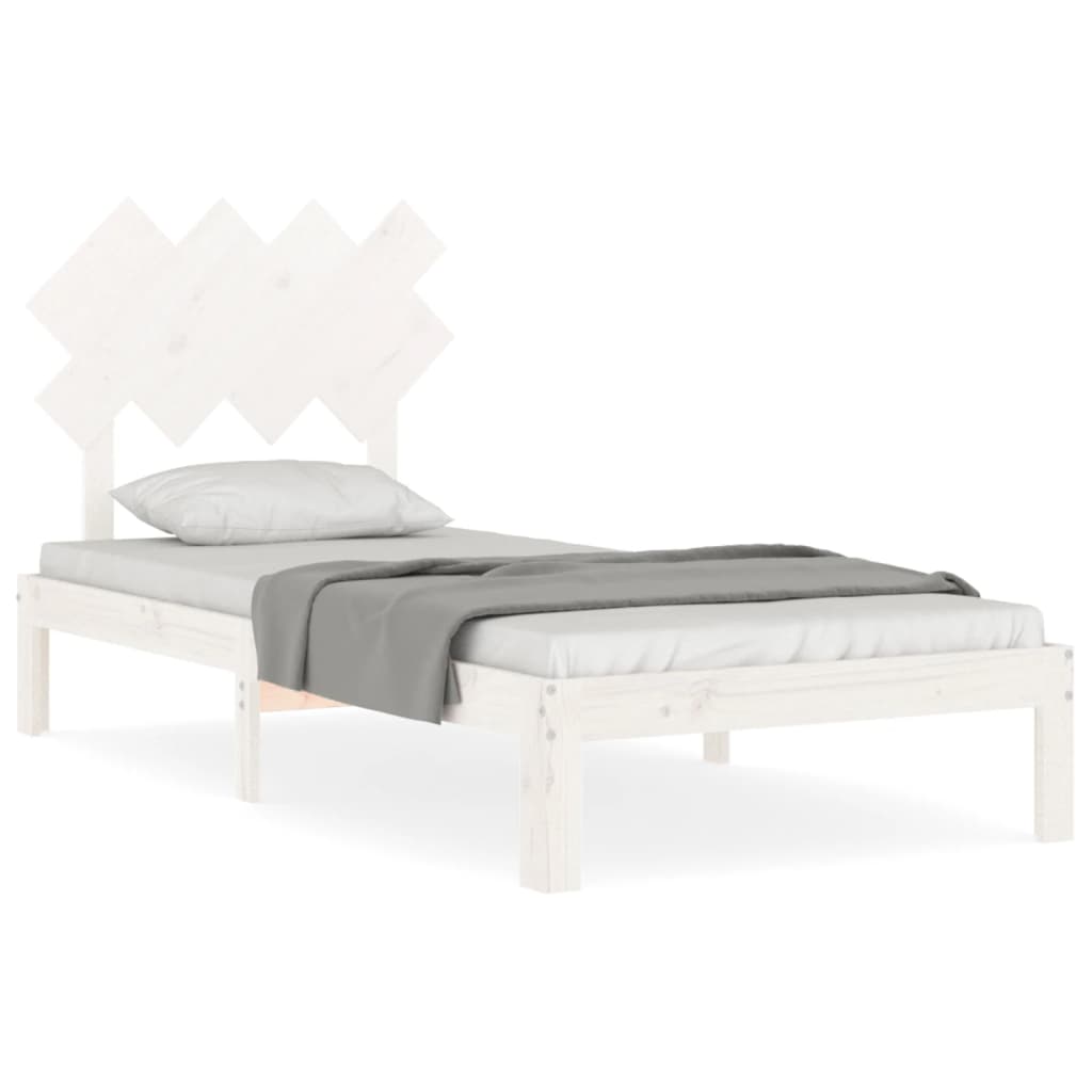 Cadru de pat cu tăblie single, alb, lemn masiv GartenMobel Dekor