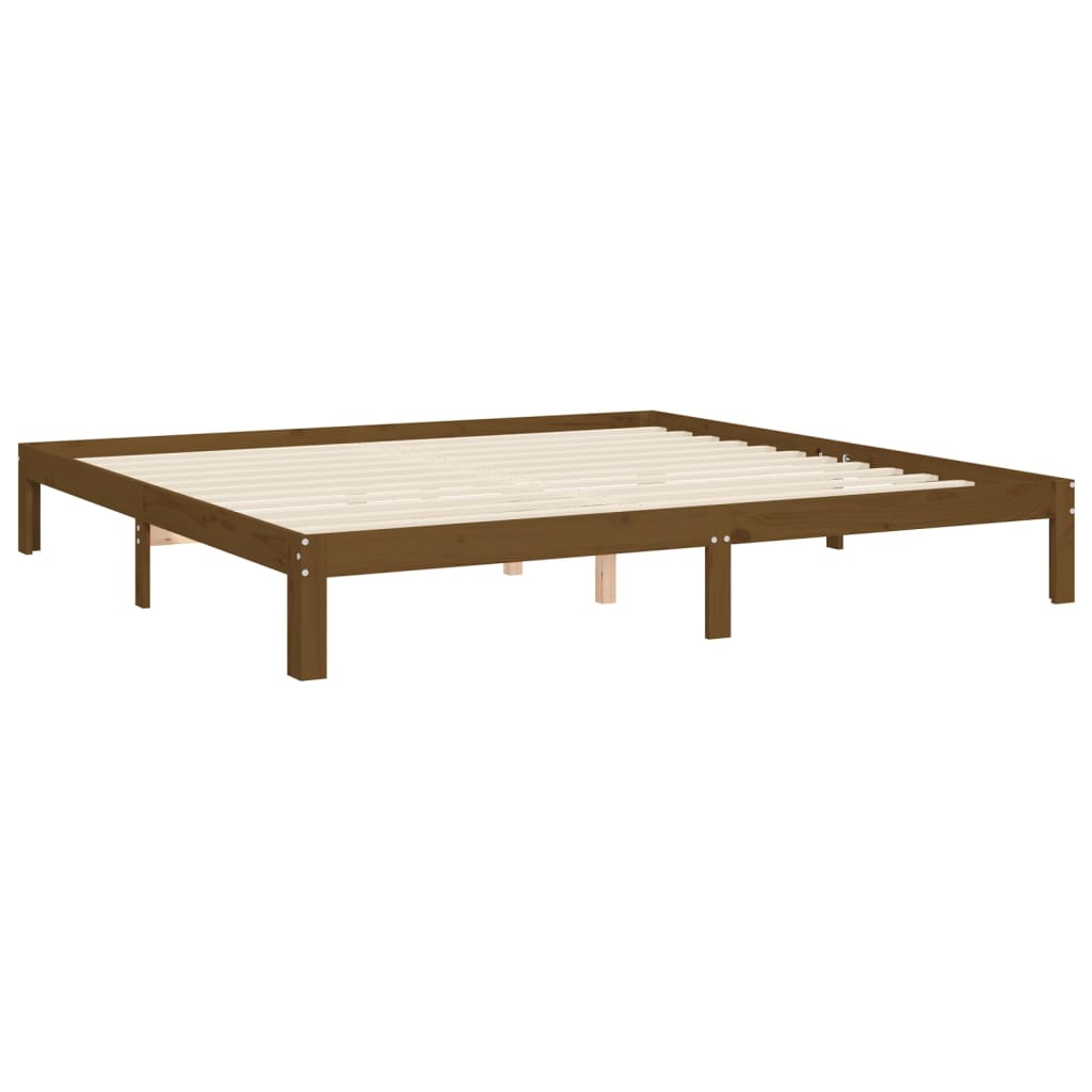 Cadru pat cu tăblie, maro miere, 200x200 cm, lemn masiv GartenMobel Dekor