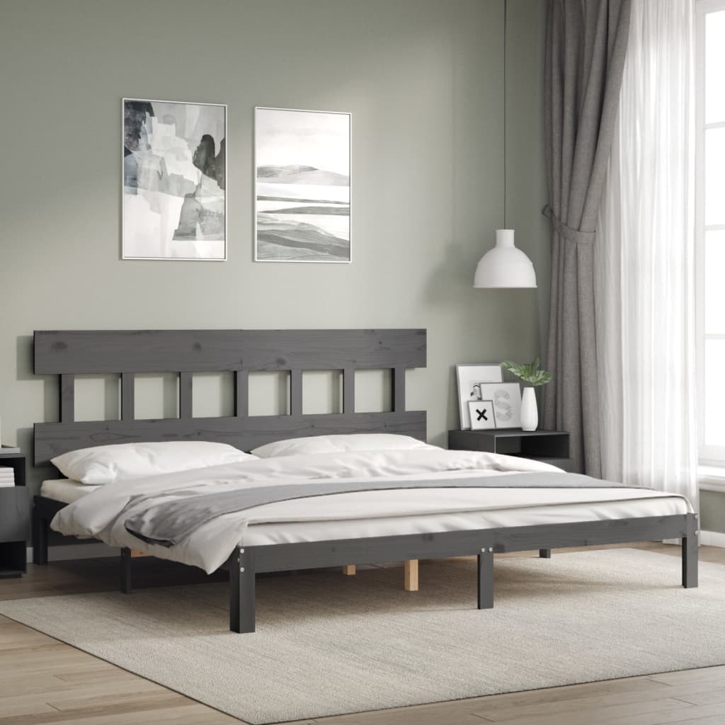 Cadru pat cu tăblie 200x200 cm, gri, lemn masiv GartenMobel Dekor