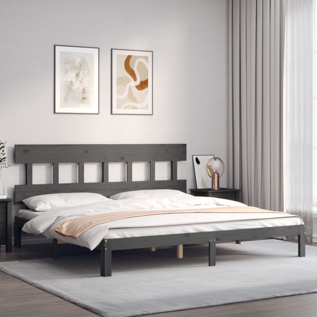 Cadru pat cu tăblie 200x200 cm, gri, lemn masiv GartenMobel Dekor