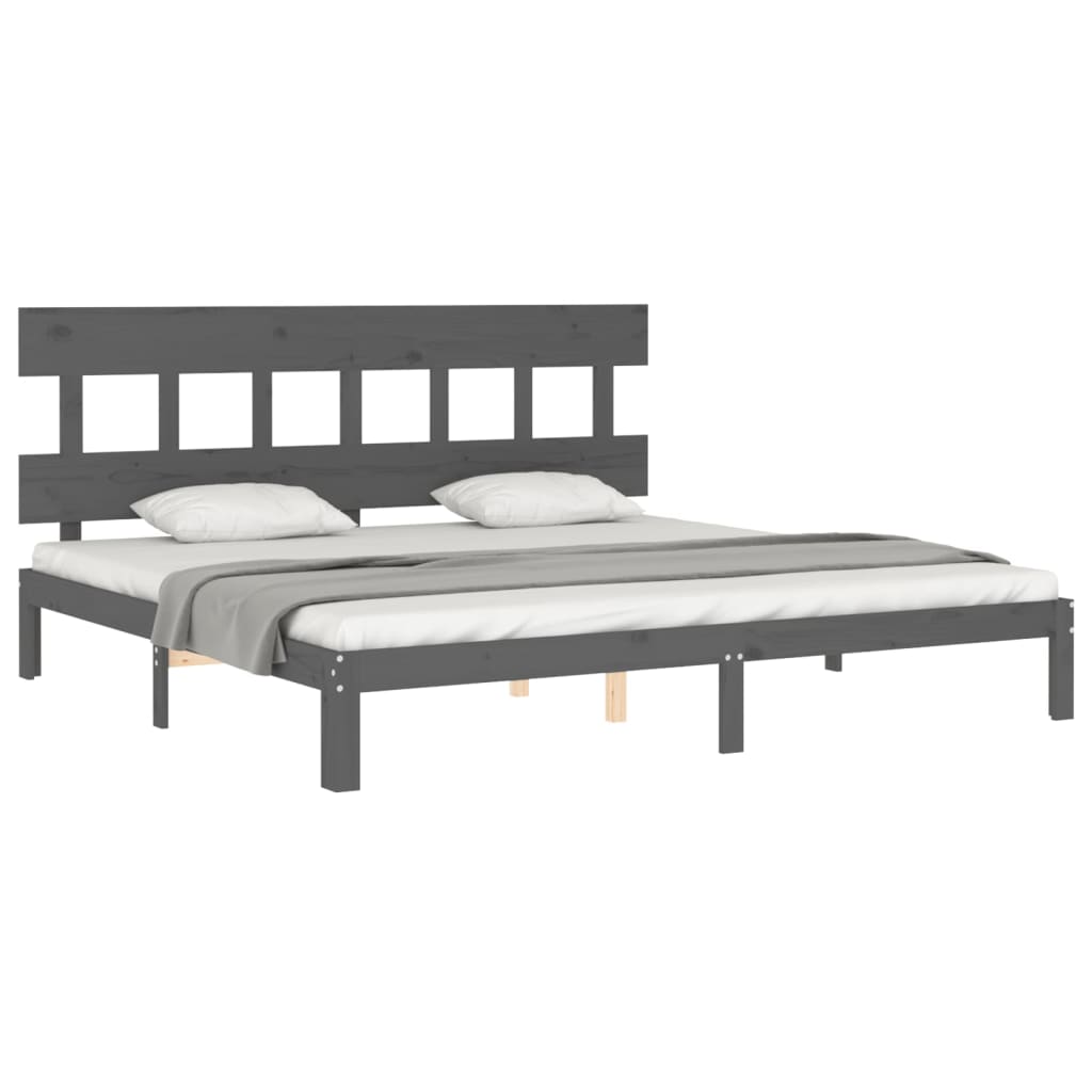 Cadru pat cu tăblie 200x200 cm, gri, lemn masiv GartenMobel Dekor