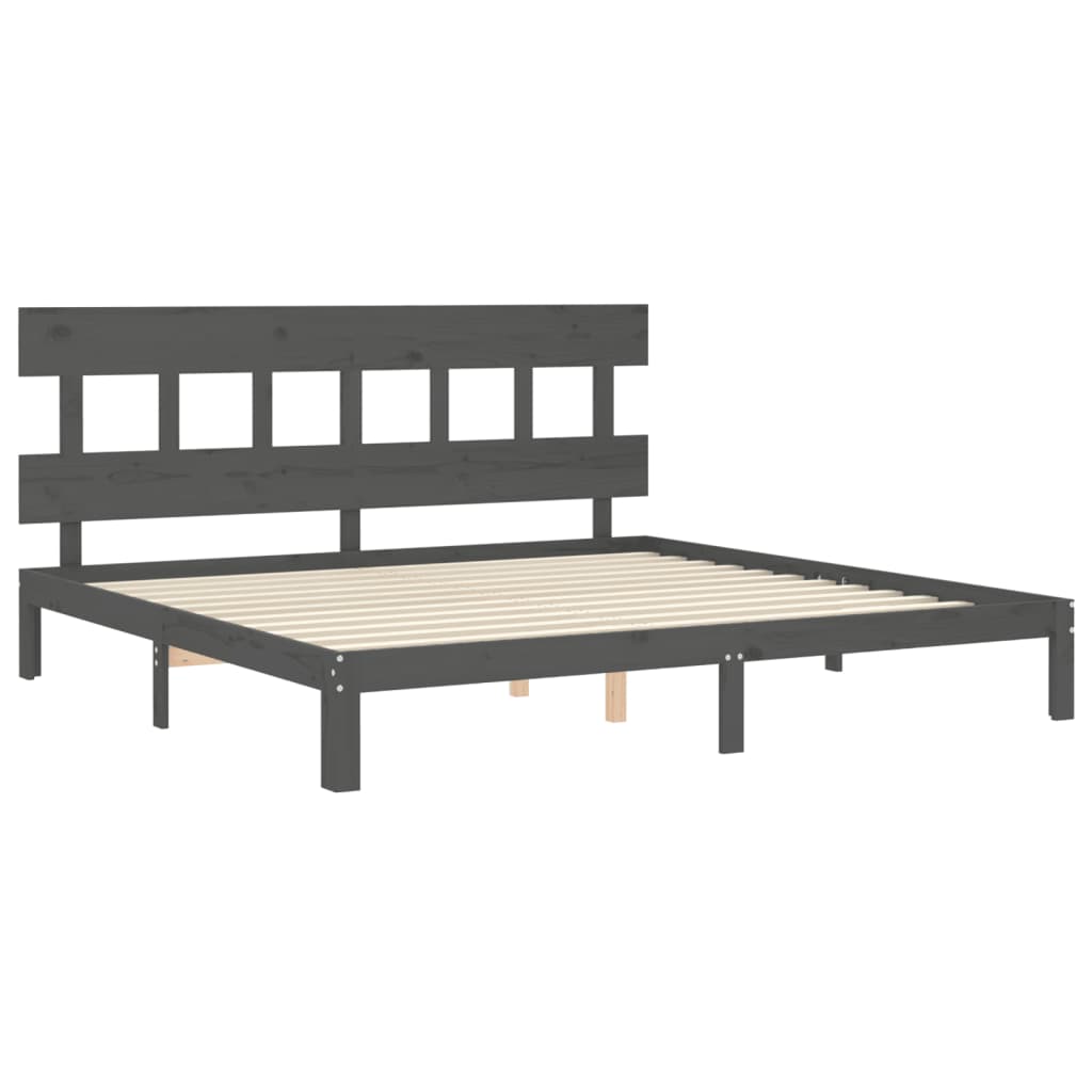 Cadru pat cu tăblie 200x200 cm, gri, lemn masiv GartenMobel Dekor