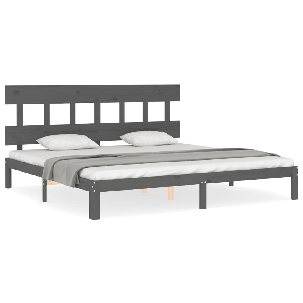 Cadru pat cu tăblie 200x200 cm, gri, lemn masiv GartenMobel Dekor