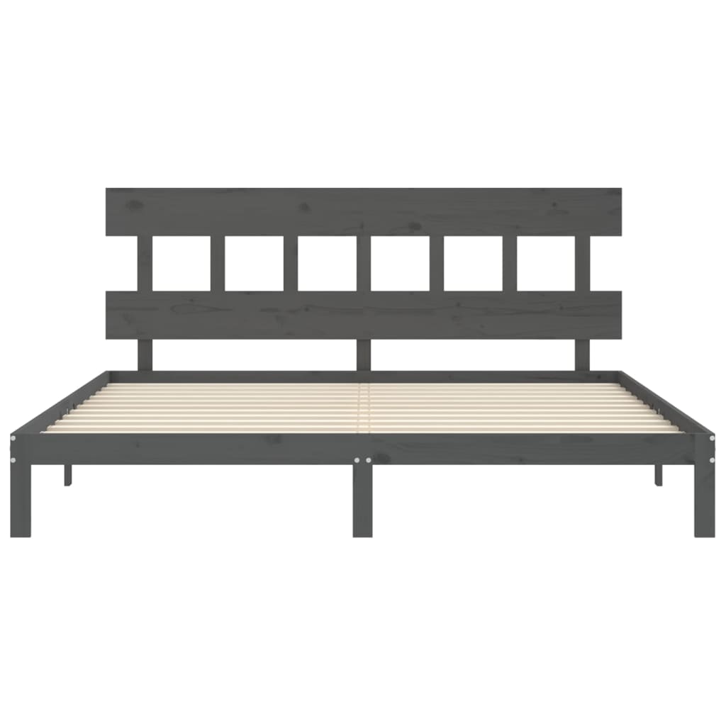 Cadru pat cu tăblie 200x200 cm, gri, lemn masiv GartenMobel Dekor