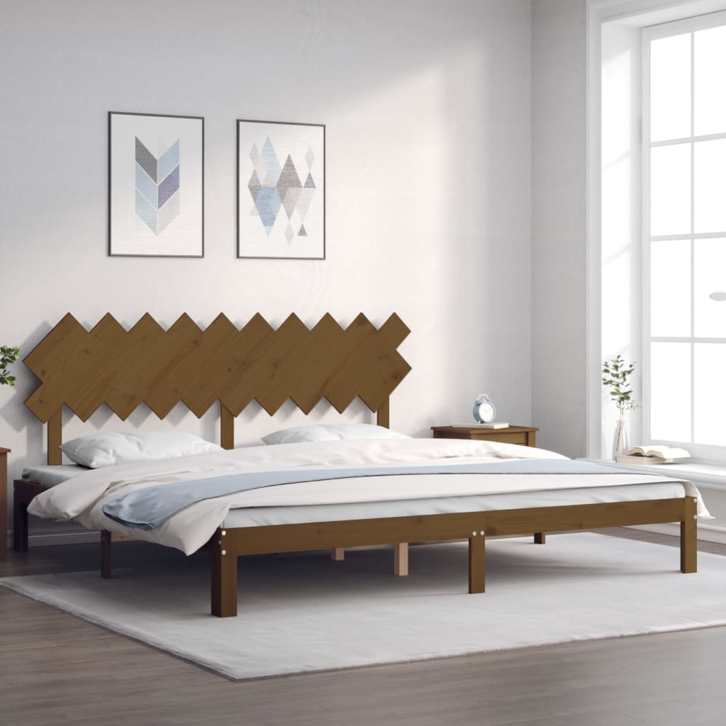 Cadru pat cu tăblie, maro miere, 200x200 cm, lemn masiv GartenMobel Dekor