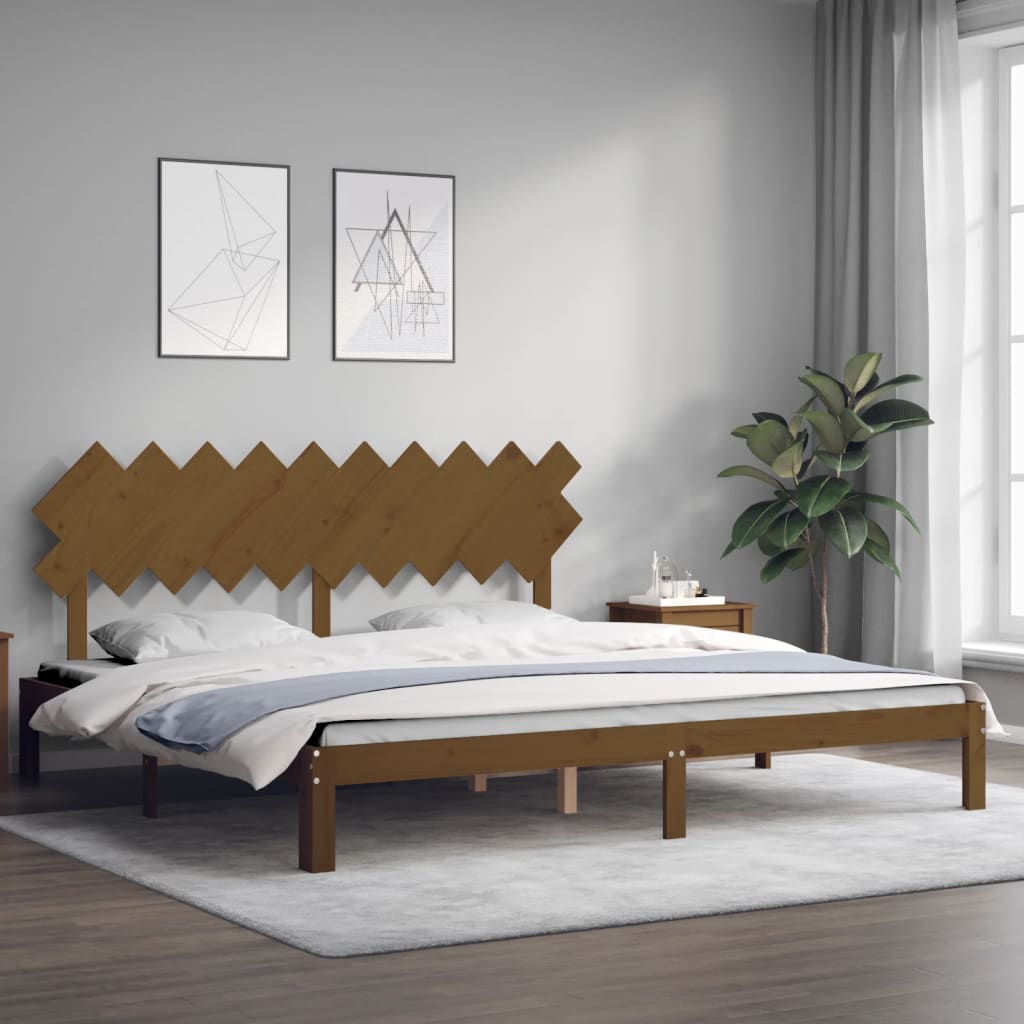 Cadru pat cu tăblie, maro miere, 200x200 cm, lemn masiv GartenMobel Dekor