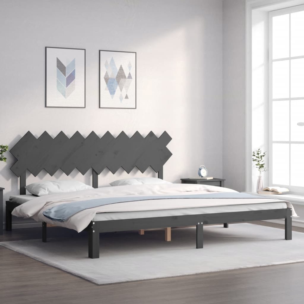 Cadru pat cu tăblie 200x200 cm, gri, lemn masiv GartenMobel Dekor