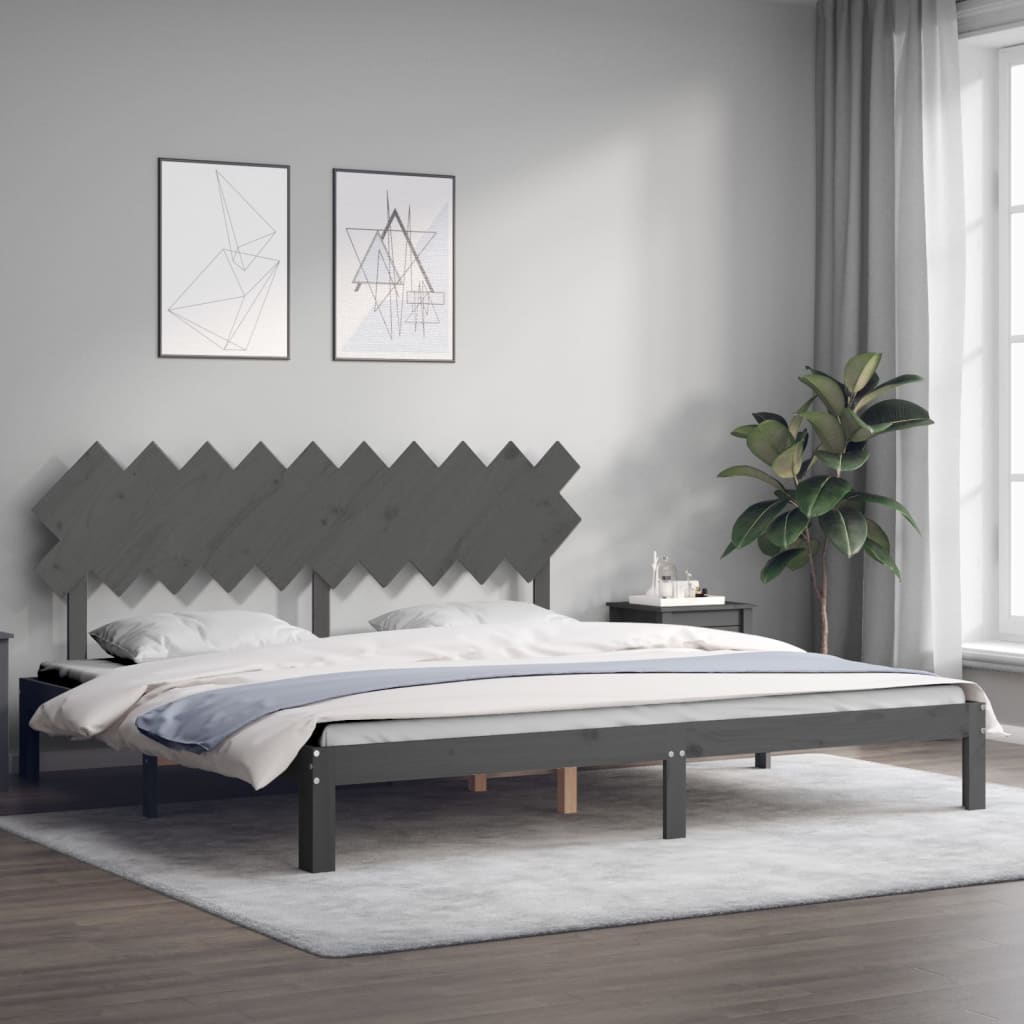Cadru pat cu tăblie 200x200 cm, gri, lemn masiv GartenMobel Dekor