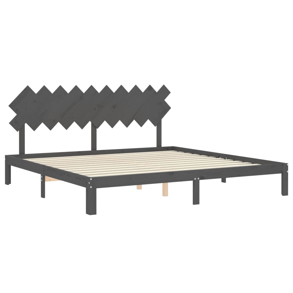 Cadru pat cu tăblie 200x200 cm, gri, lemn masiv GartenMobel Dekor