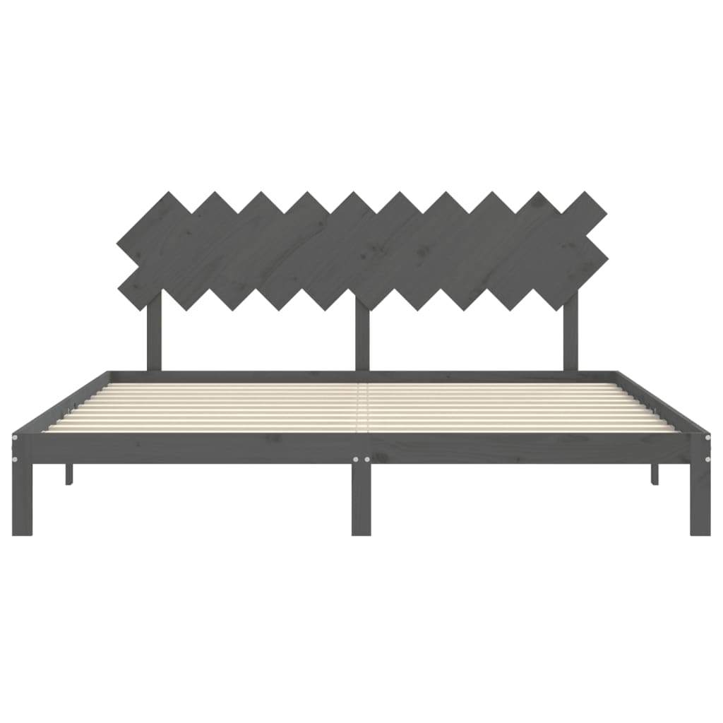 Cadru pat cu tăblie 200x200 cm, gri, lemn masiv GartenMobel Dekor