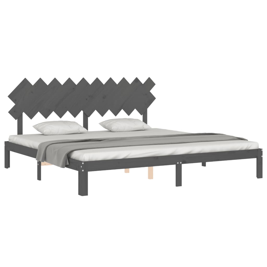 Cadru pat cu tăblie 200x200 cm, gri, lemn masiv GartenMobel Dekor