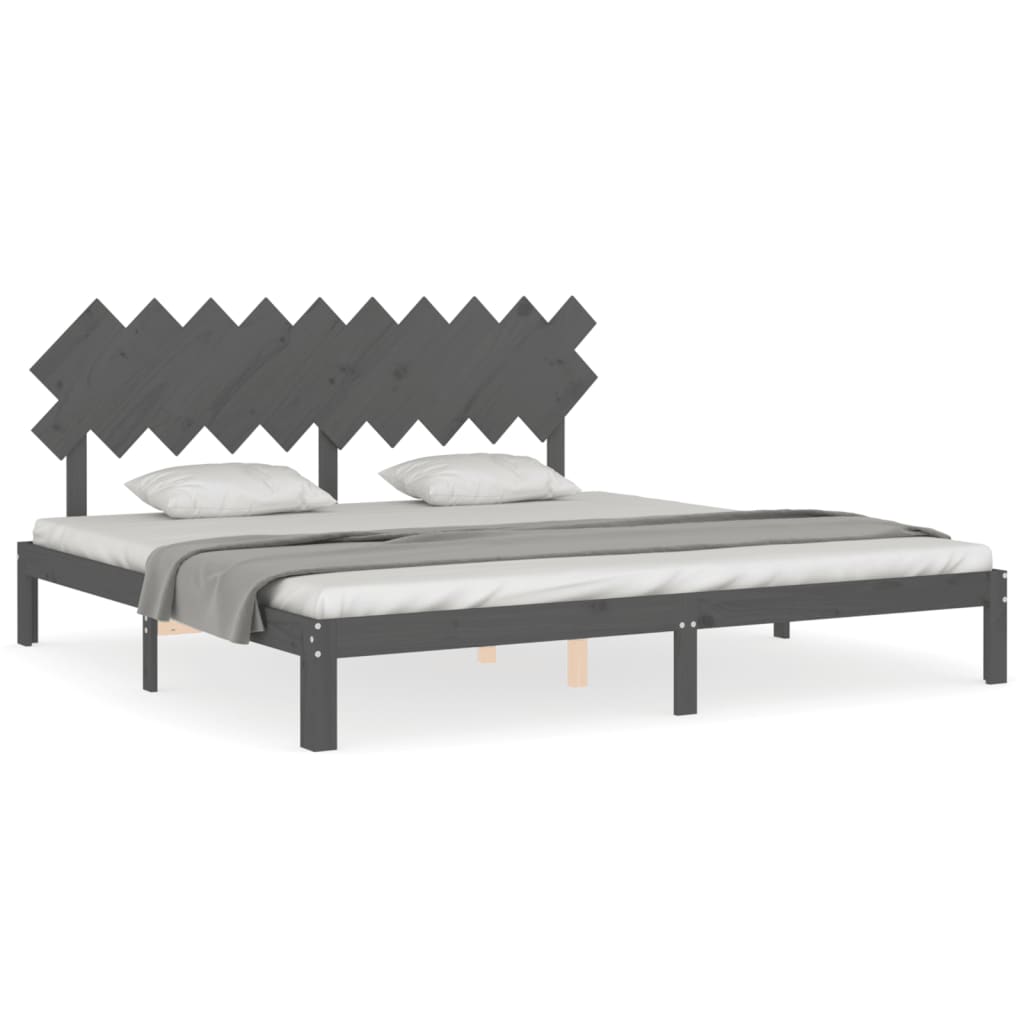 Cadru pat cu tăblie 200x200 cm, gri, lemn masiv GartenMobel Dekor