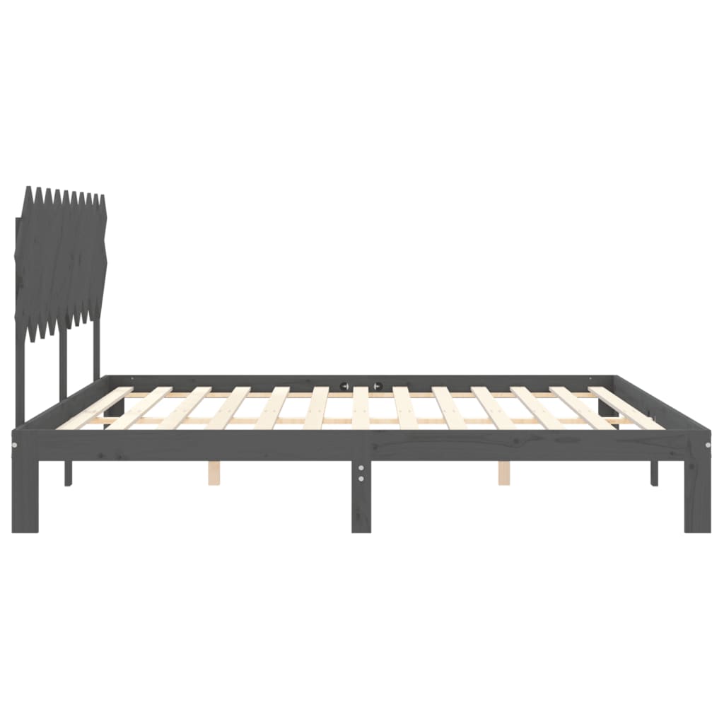 Cadru pat cu tăblie 200x200 cm, gri, lemn masiv GartenMobel Dekor