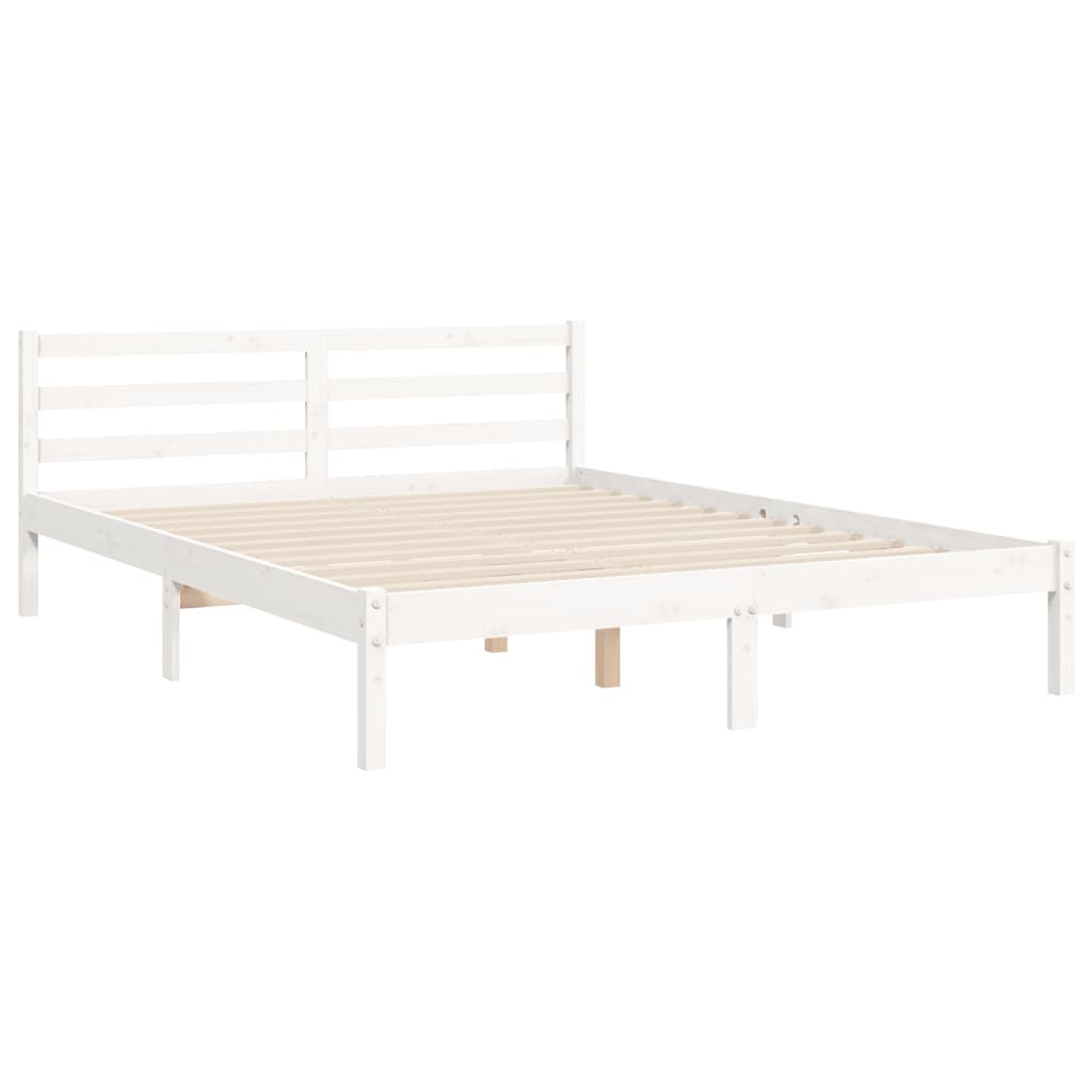 Cadru de pat cu tăblie, alb, king size, lemn masiv GartenMobel Dekor