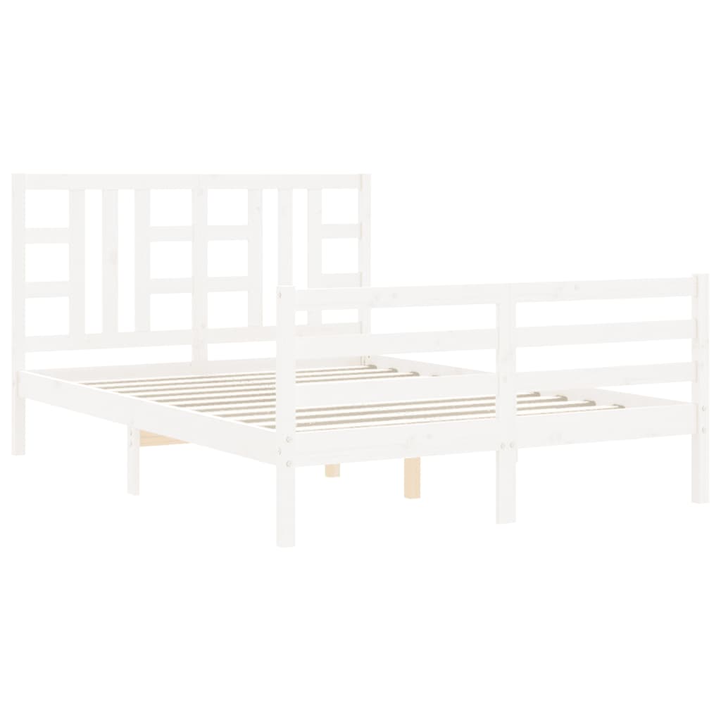 Cadru de pat cu tăblie, alb, king size, lemn masiv GartenMobel Dekor