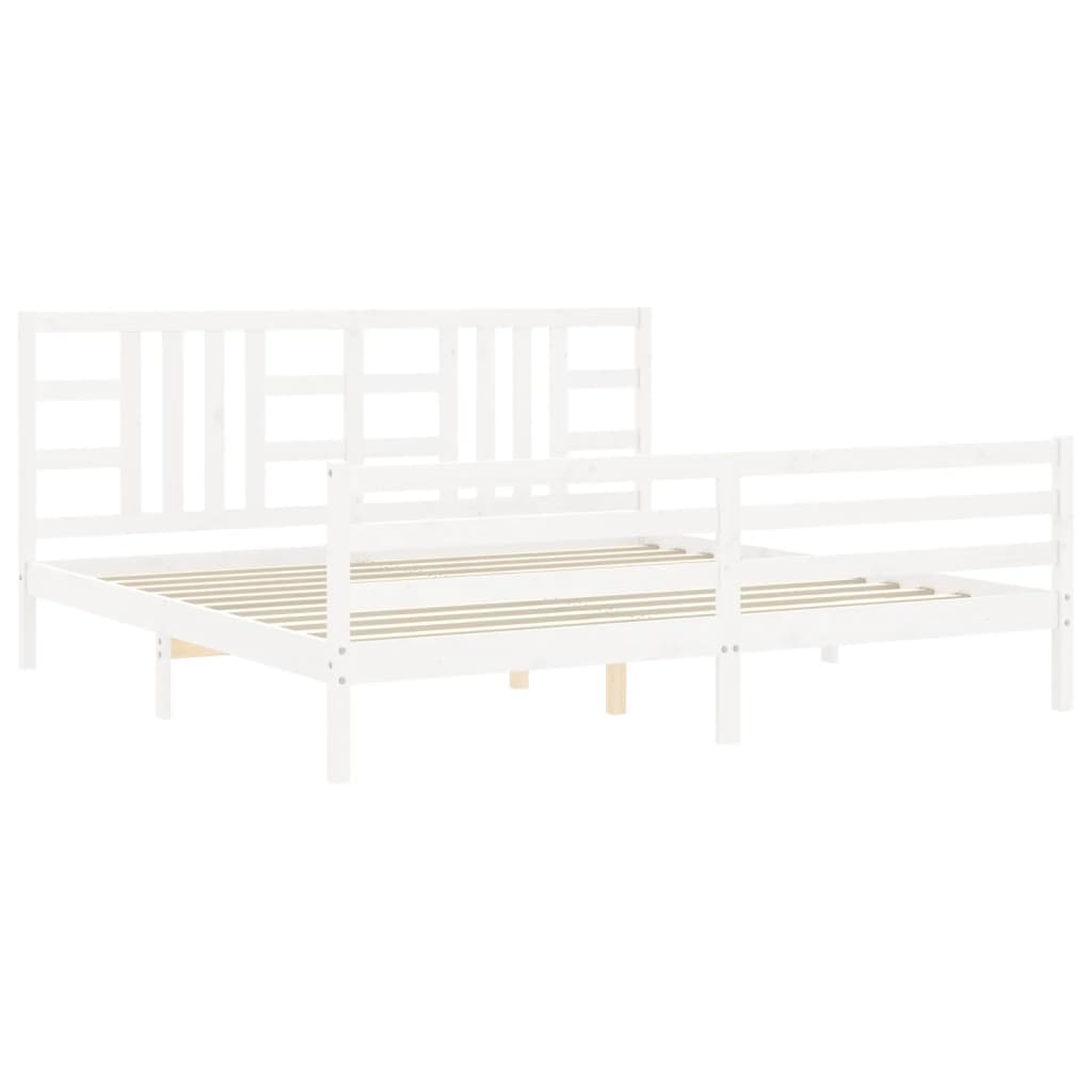 Cadru pat cu tăblie 200x200 cm, alb, lemn masiv GartenMobel Dekor