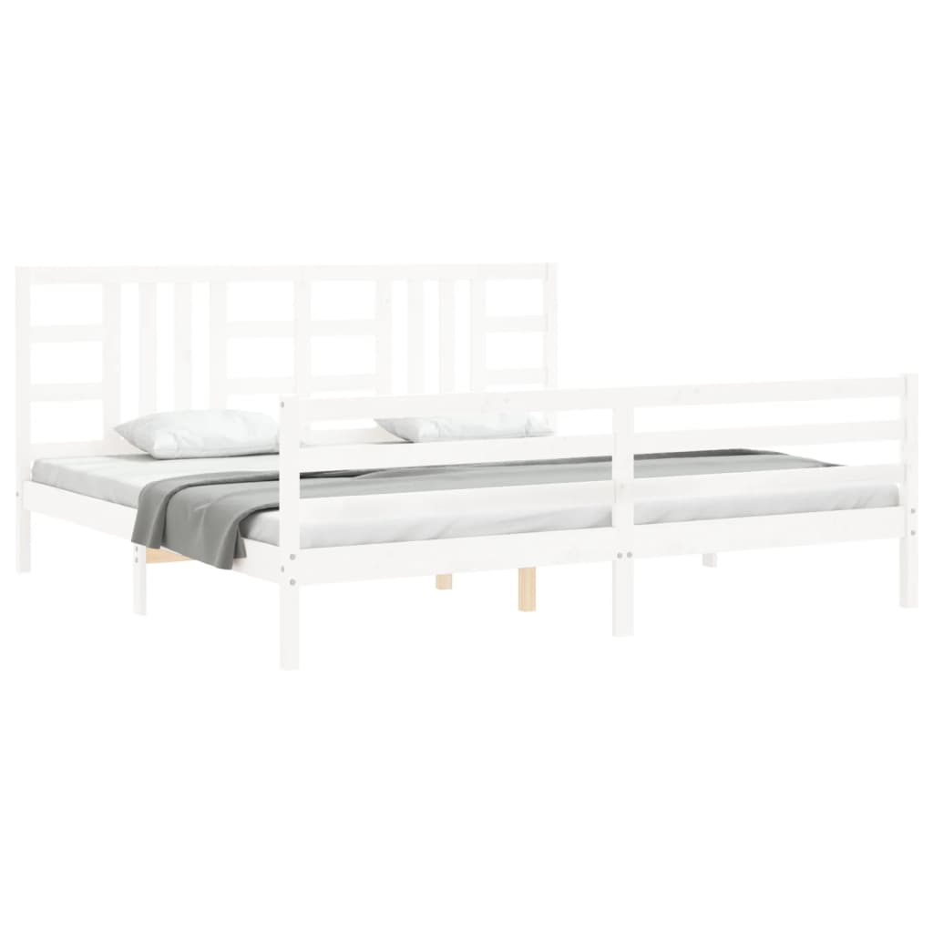Cadru pat cu tăblie 200x200 cm, alb, lemn masiv GartenMobel Dekor