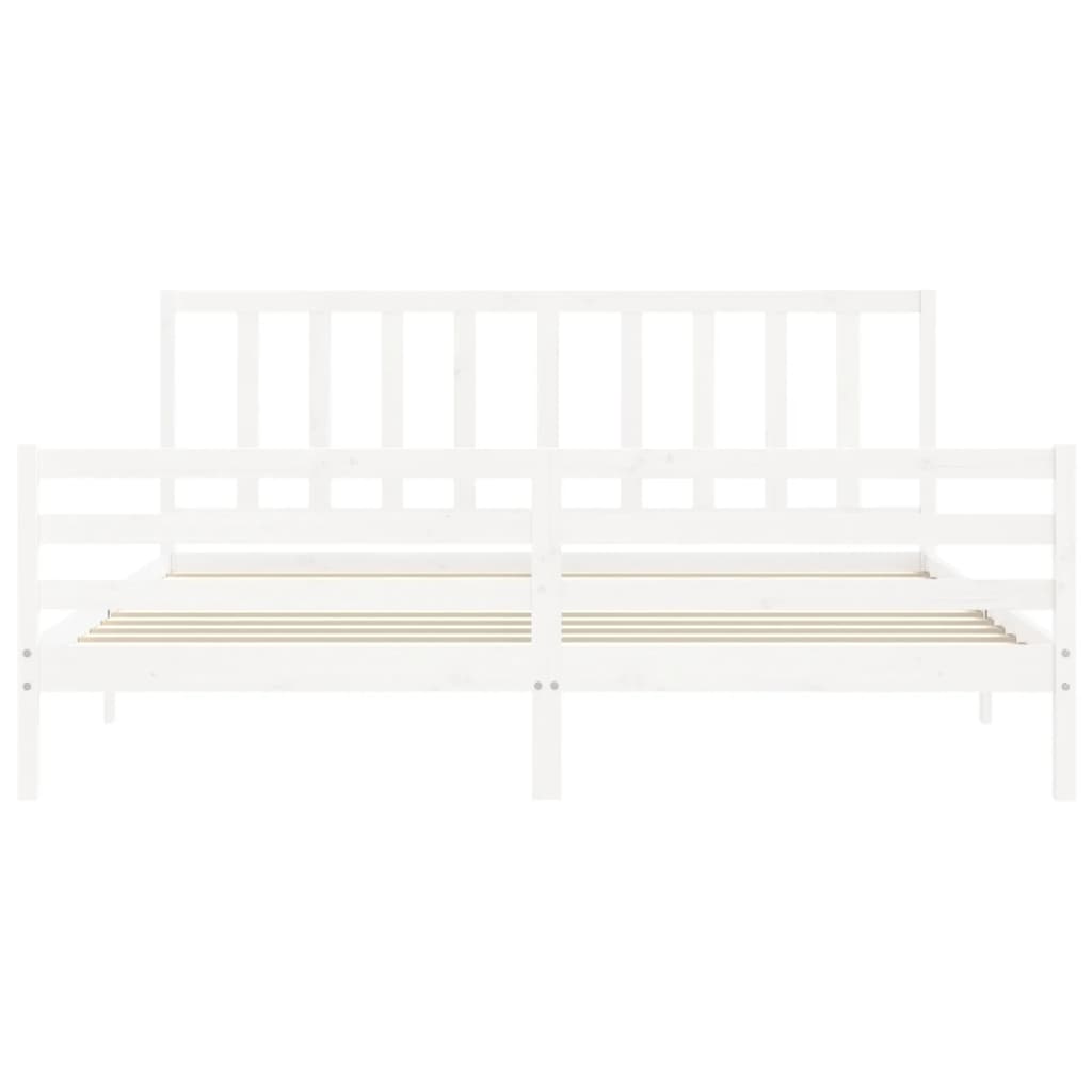 Cadru pat cu tăblie 200x200 cm, alb, lemn masiv GartenMobel Dekor