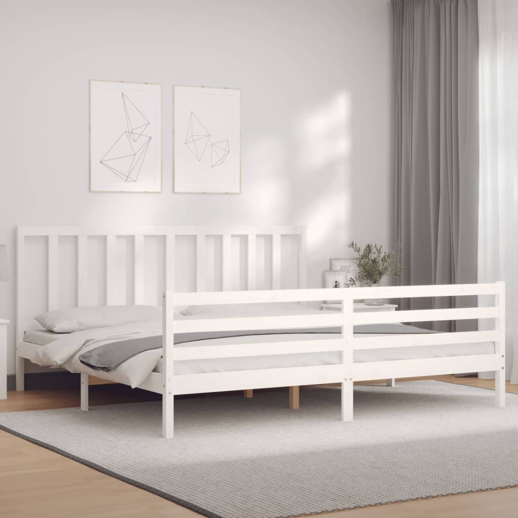 Cadru pat cu tăblie 200x200 cm, alb, lemn masiv GartenMobel Dekor