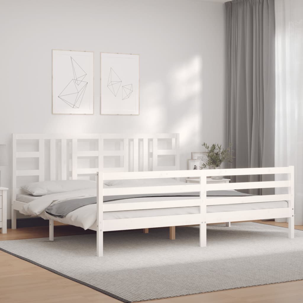 Cadru pat cu tăblie 200x200 cm, alb, lemn masiv GartenMobel Dekor