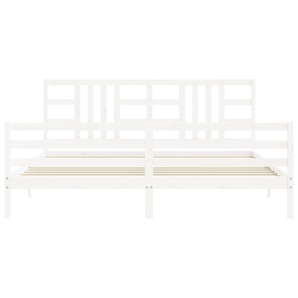 Cadru pat cu tăblie 200x200 cm, alb, lemn masiv GartenMobel Dekor