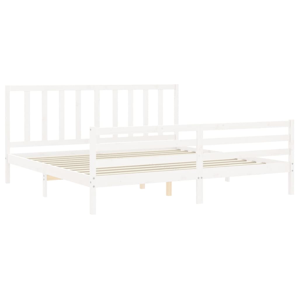 Cadru pat cu tăblie 200x200 cm, alb, lemn masiv GartenMobel Dekor