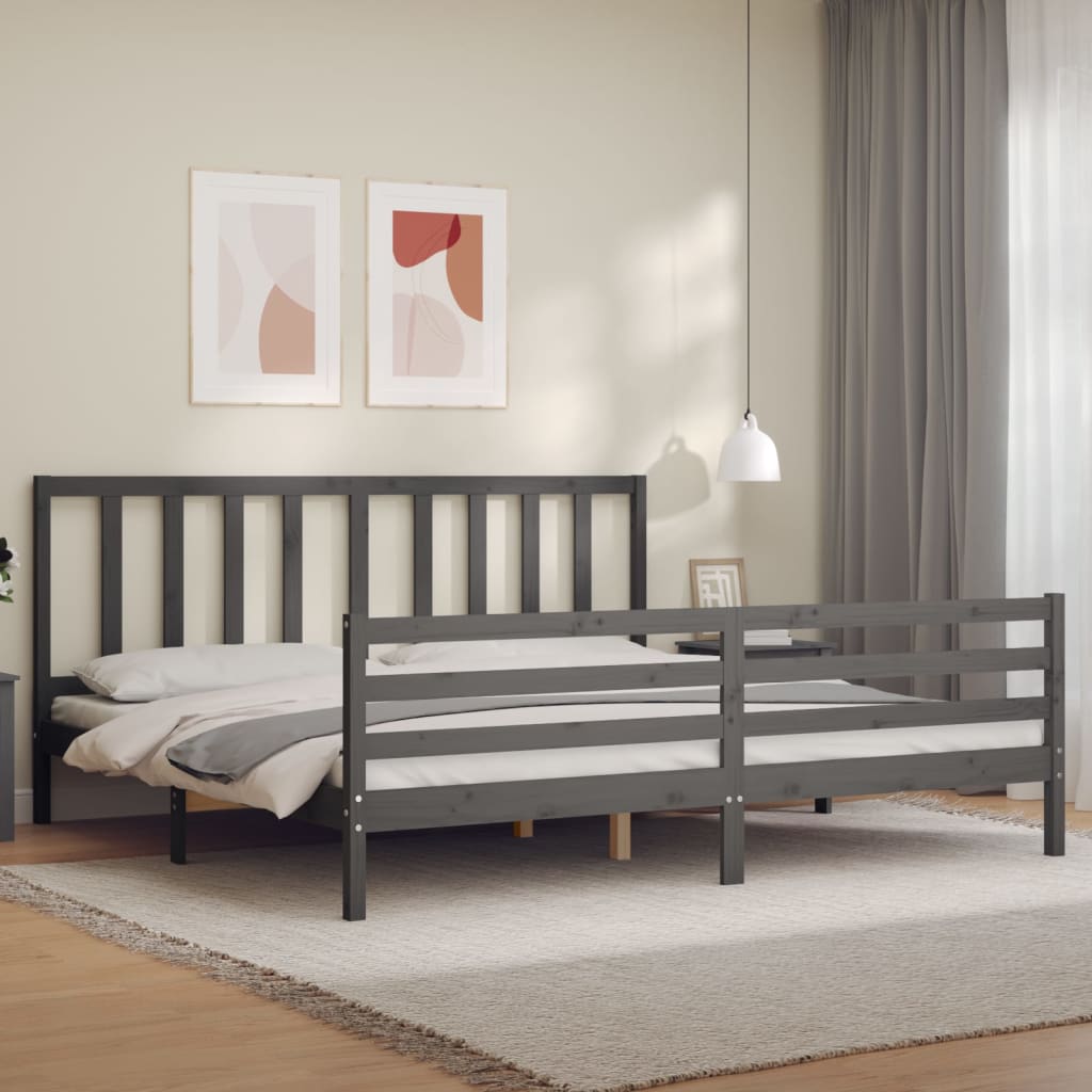 Cadru pat cu tăblie 200x200 cm, gri, lemn masiv GartenMobel Dekor