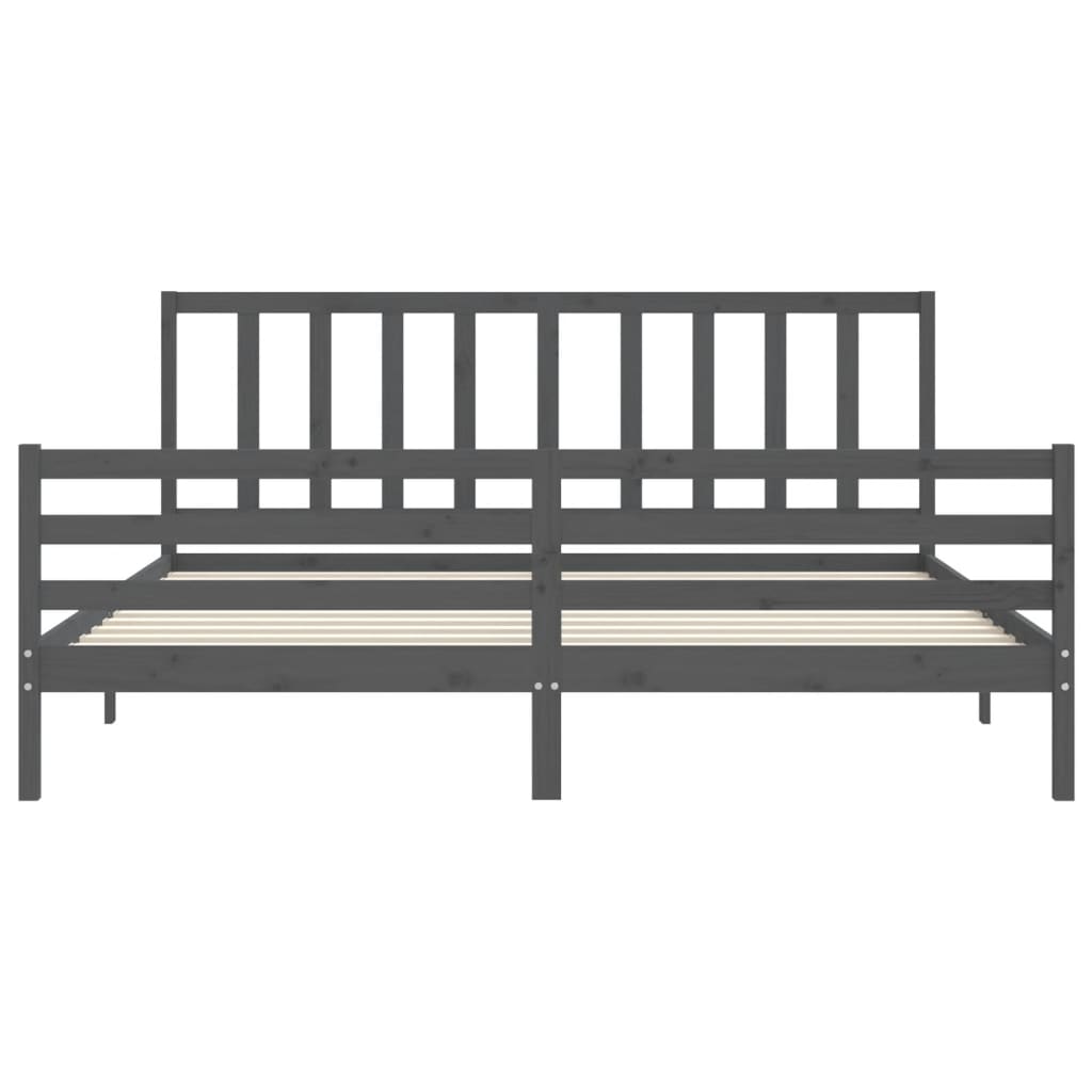 Cadru pat cu tăblie 200x200 cm, gri, lemn masiv GartenMobel Dekor