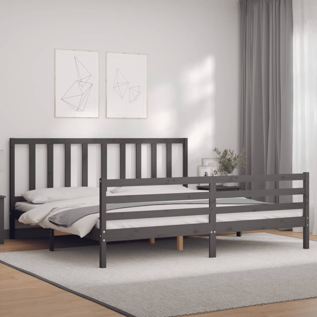 Cadru pat cu tăblie 200x200 cm, gri, lemn masiv GartenMobel Dekor