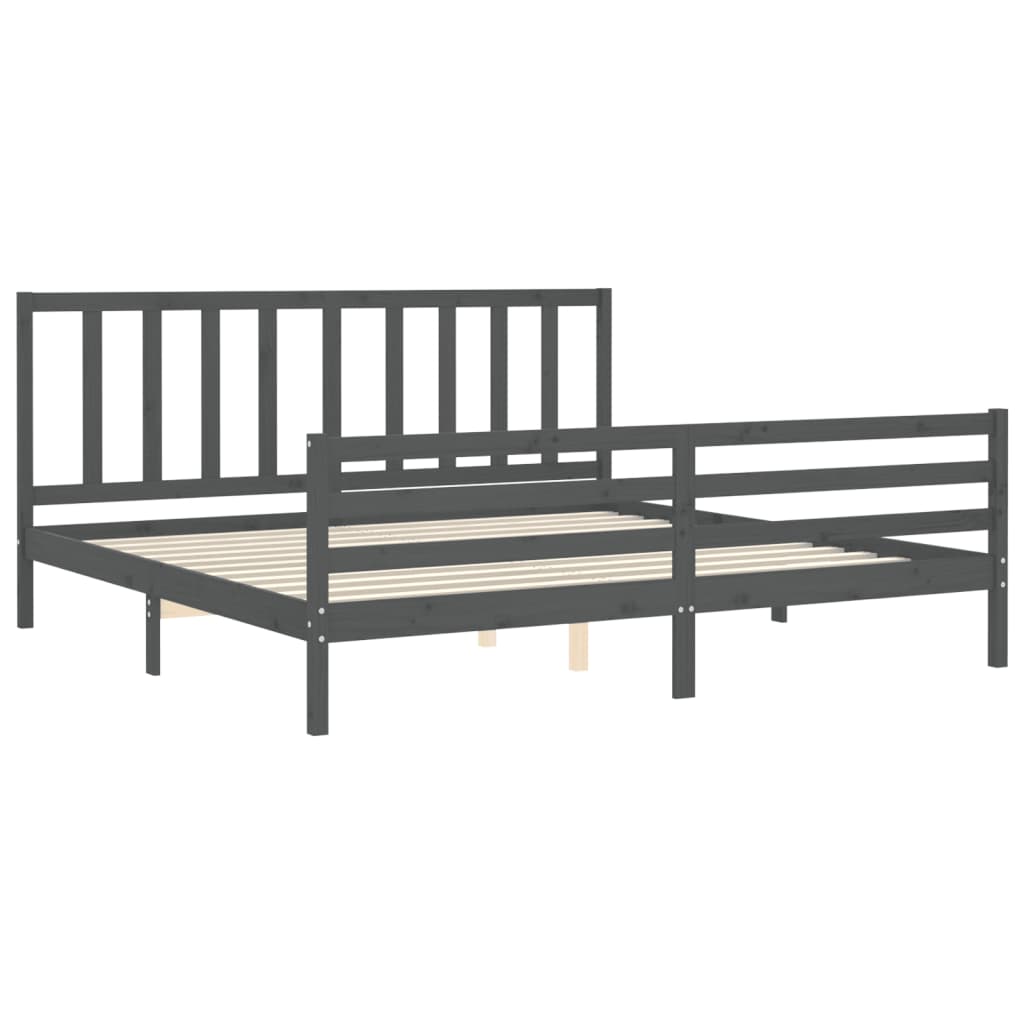 Cadru pat cu tăblie 200x200 cm, gri, lemn masiv GartenMobel Dekor