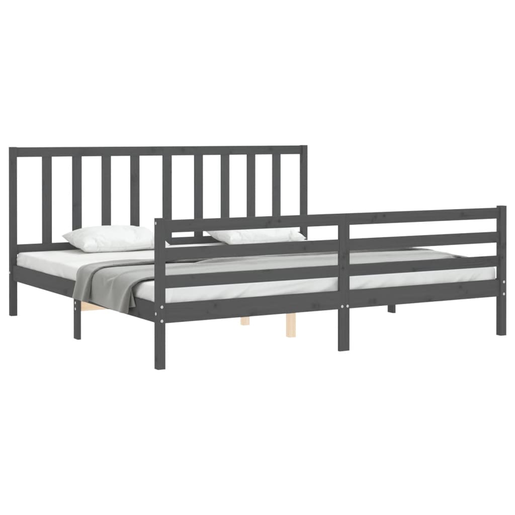 Cadru pat cu tăblie 200x200 cm, gri, lemn masiv GartenMobel Dekor