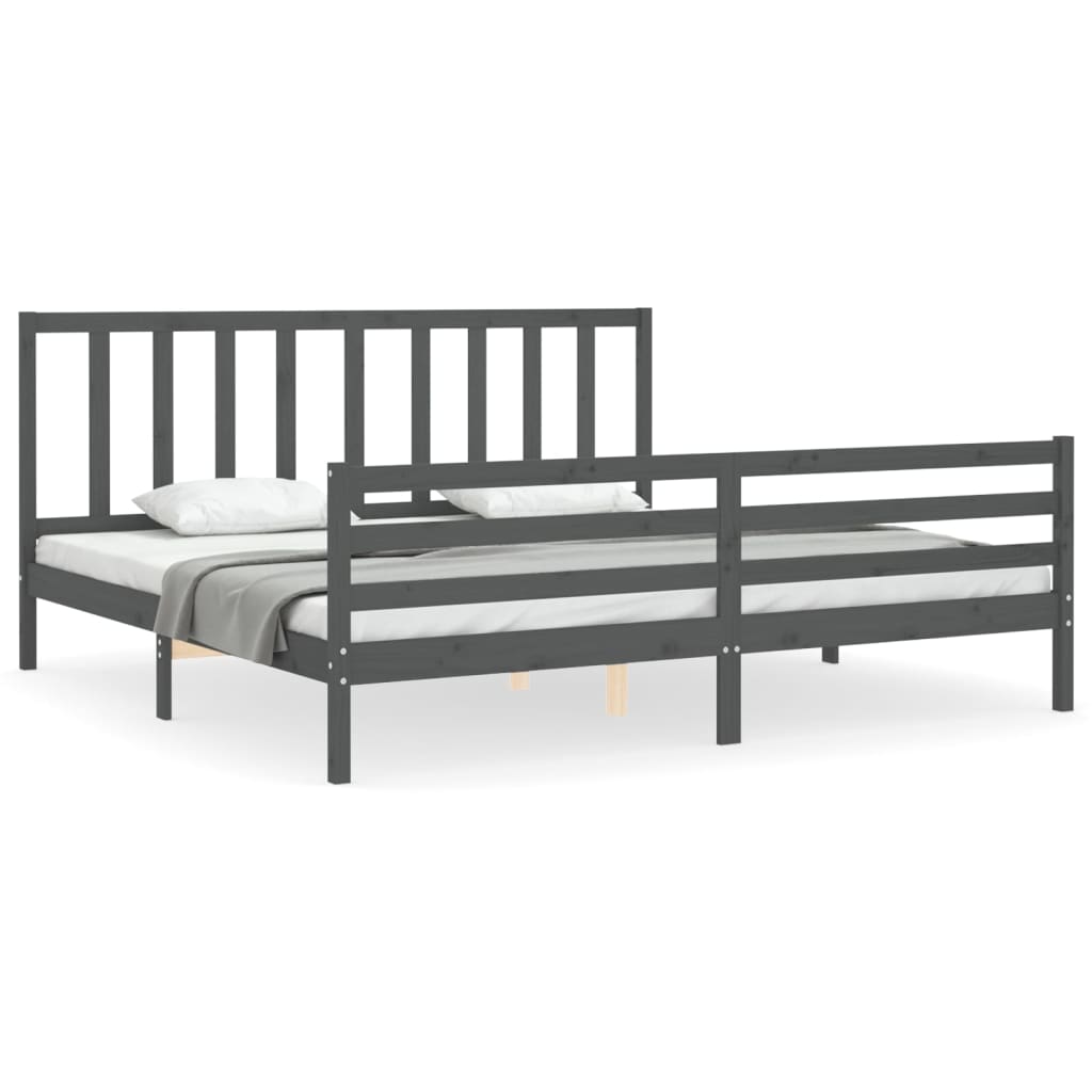 Cadru pat cu tăblie 200x200 cm, gri, lemn masiv GartenMobel Dekor