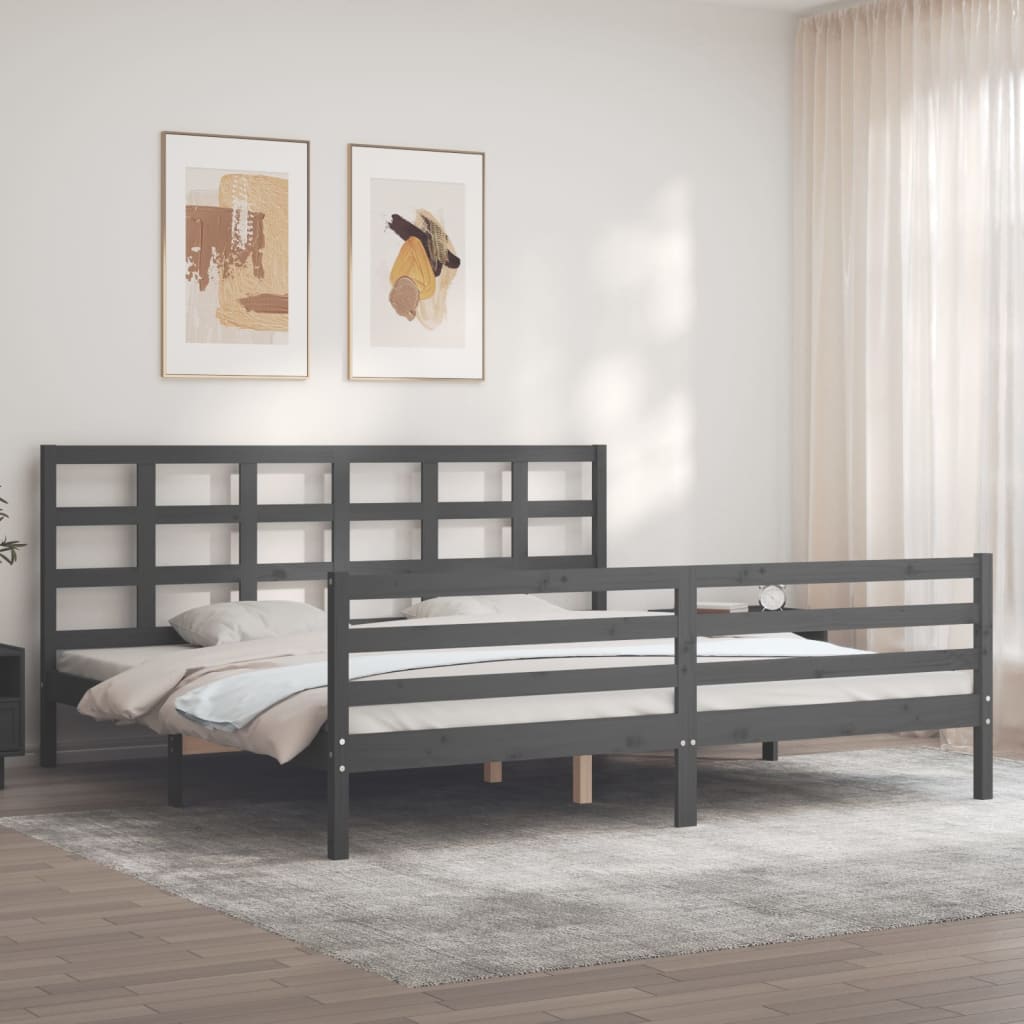 Cadru pat cu tăblie 200x200 cm, gri, lemn masiv GartenMobel Dekor