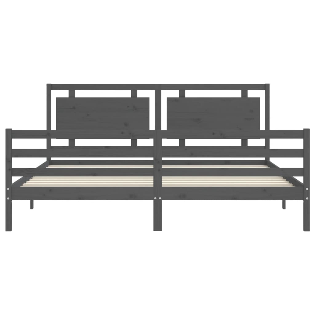 Cadru pat cu tăblie 200x200 cm, gri, lemn masiv GartenMobel Dekor