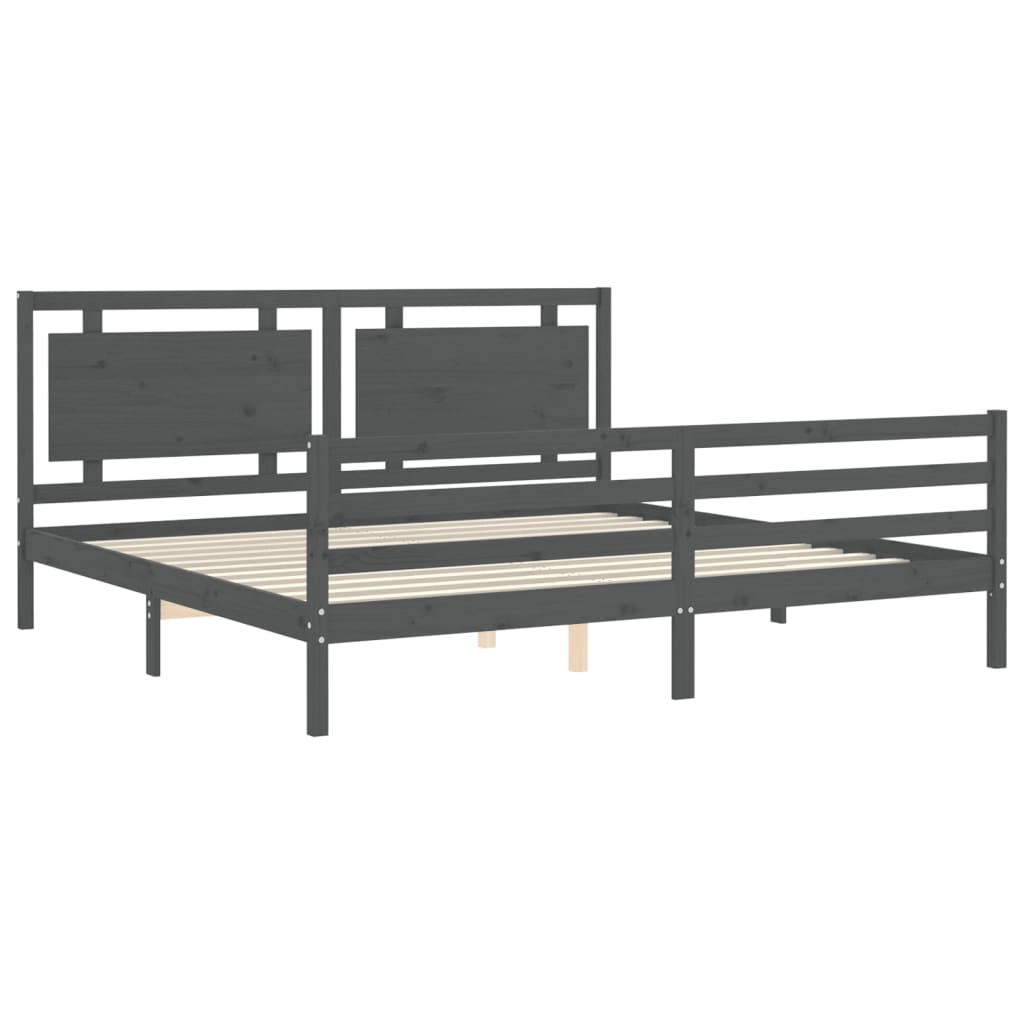 Cadru pat cu tăblie 200x200 cm, gri, lemn masiv GartenMobel Dekor