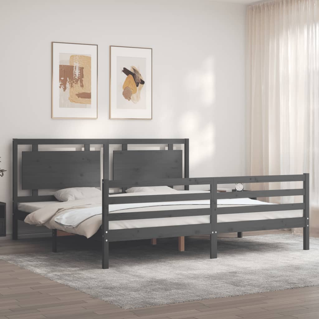 Cadru pat cu tăblie 200x200 cm, gri, lemn masiv GartenMobel Dekor